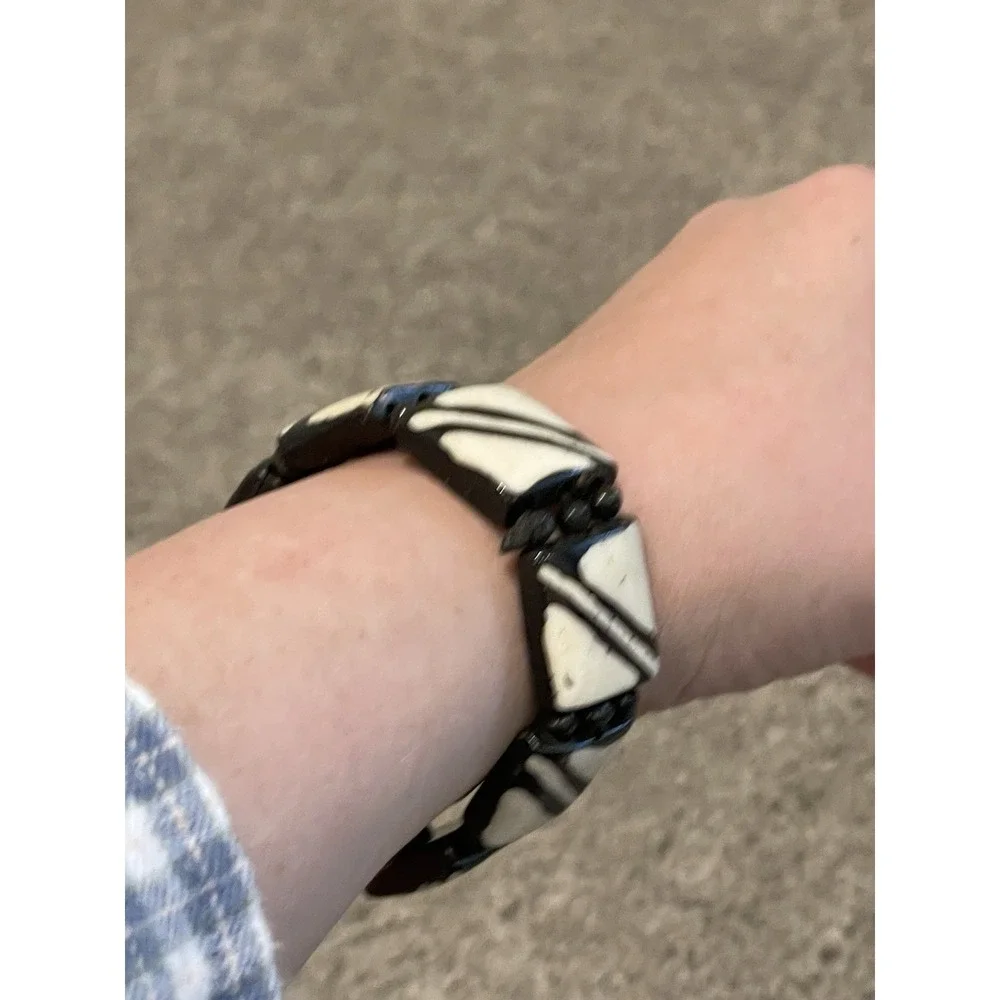 Black & White Acrylic slab‎ Stretch Bangle Bracelet f